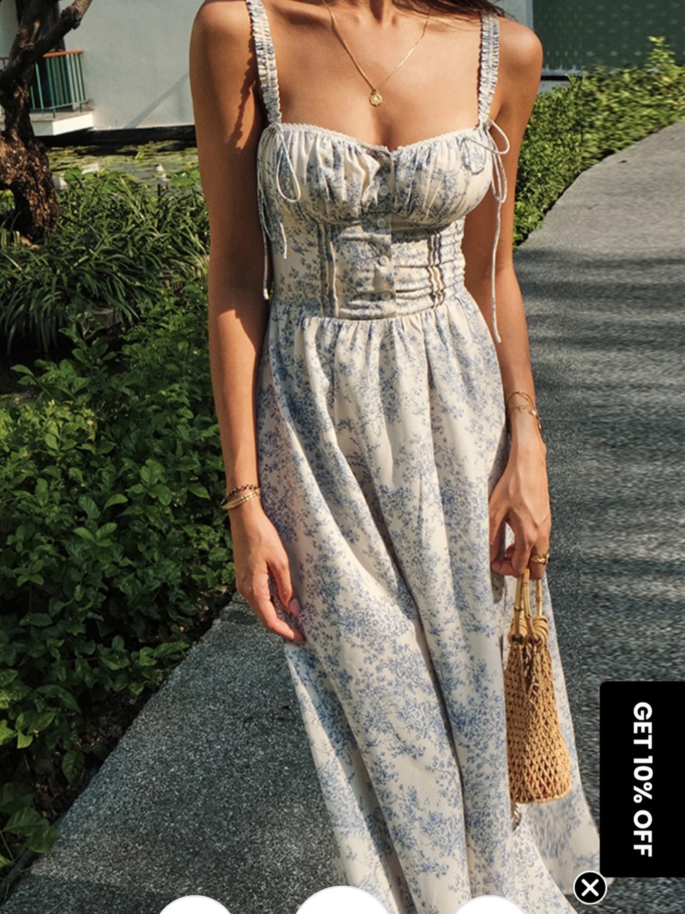 NWT Commense Cream Maxi Dress with Blue Floral Print